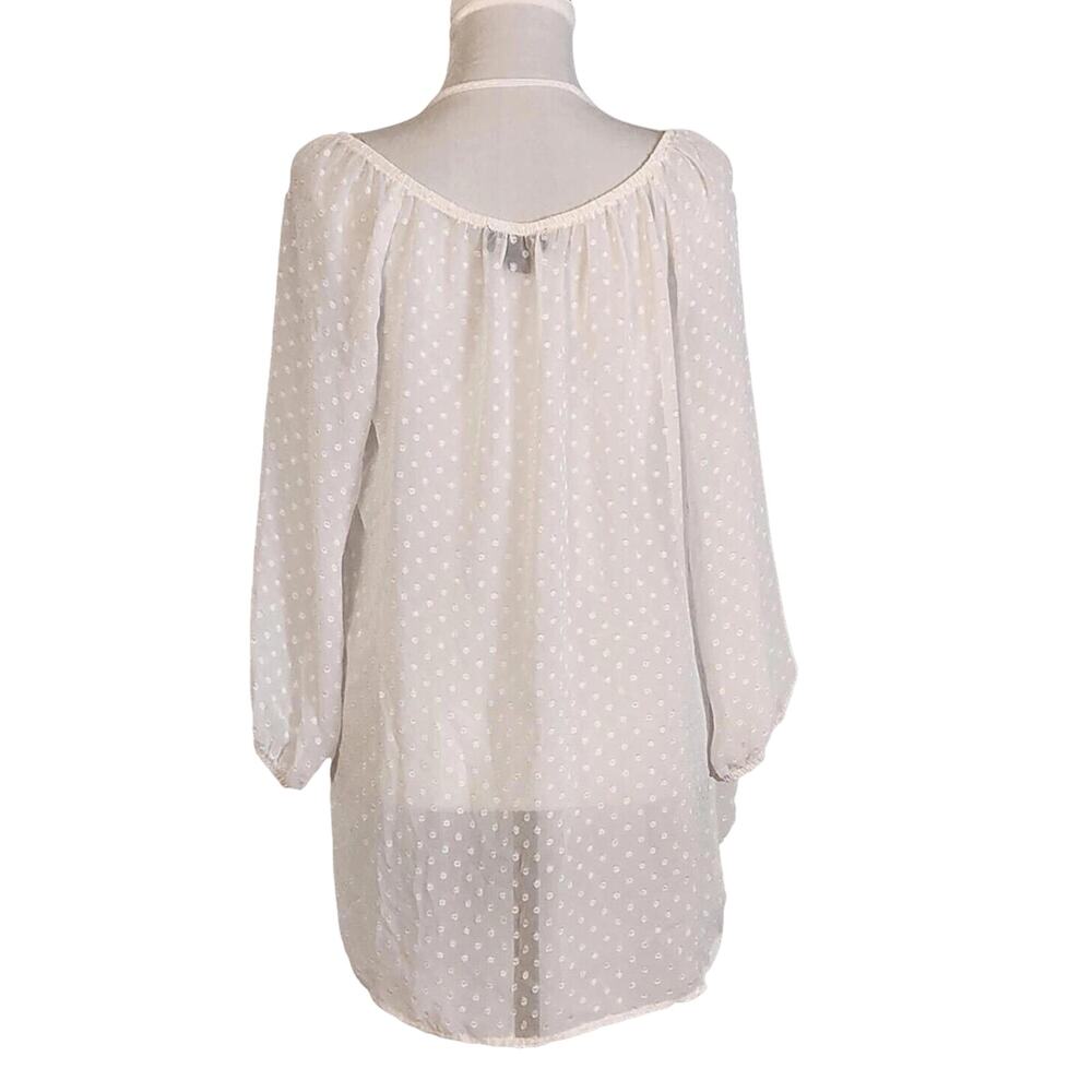 AB Studio Women's Size Large White Sheer Textured Polka Dot Blouse - Picture 3 of 6